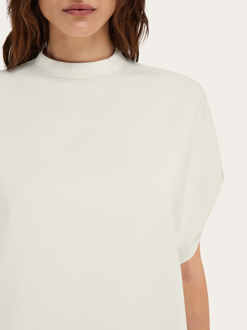 Ferragamo | Women's Crew Neck T-Shirt With Turned Up Sleeve - Mascarpone