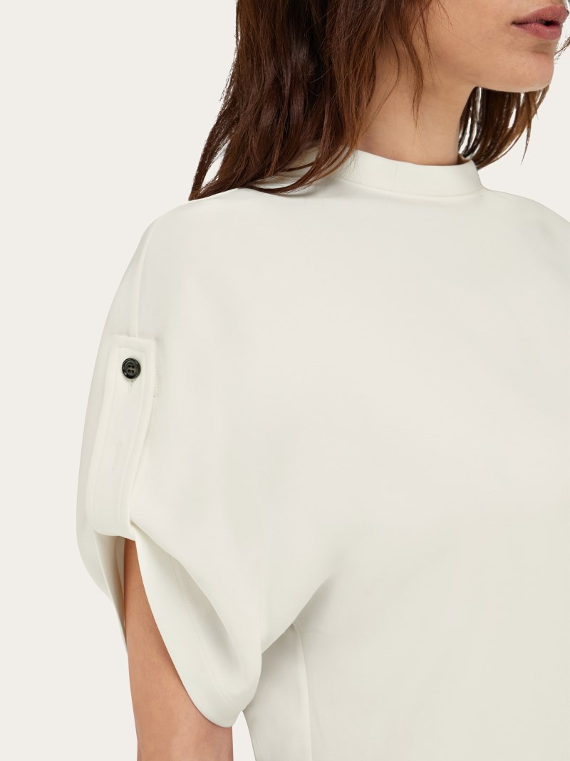 Ferragamo | Women's Crew Neck T-Shirt With Turned Up Sleeve - Mascarpone