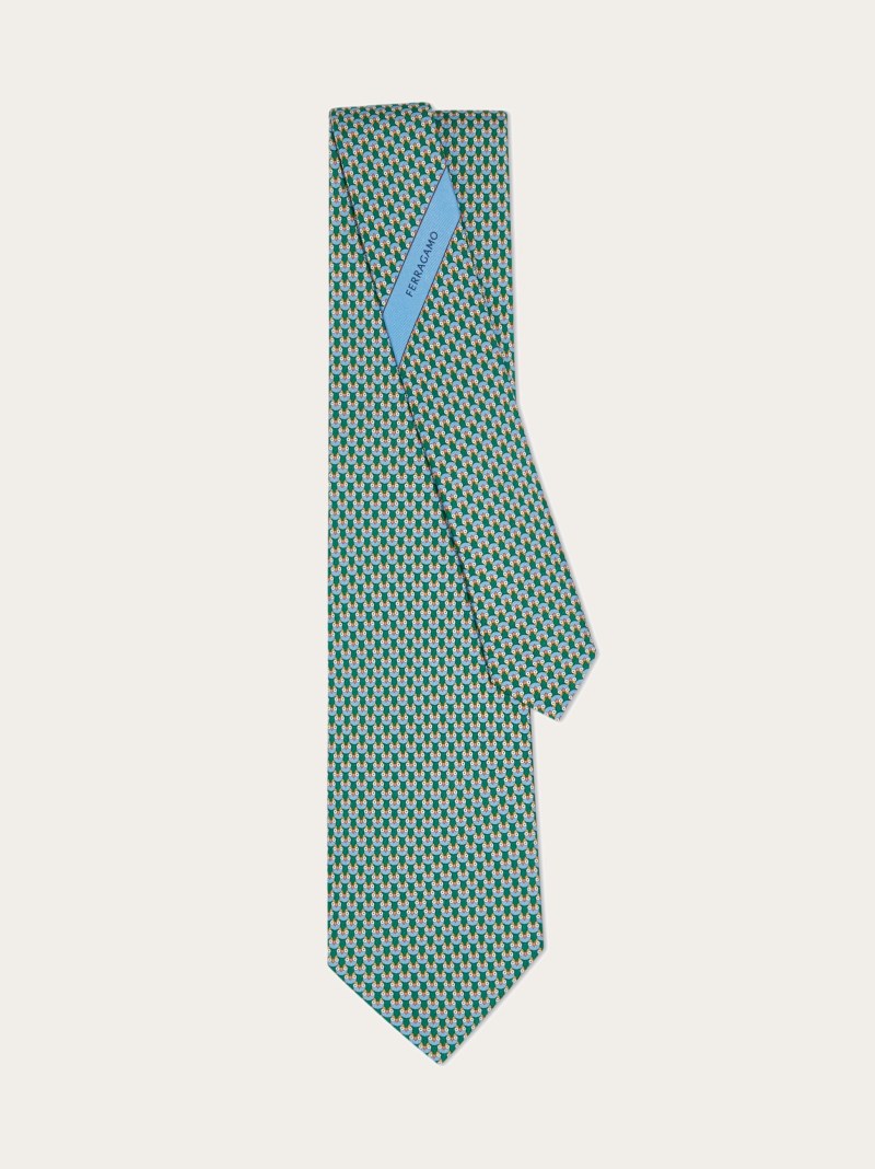 Ferragamo | Men's Owl Print Silk Tie - Green