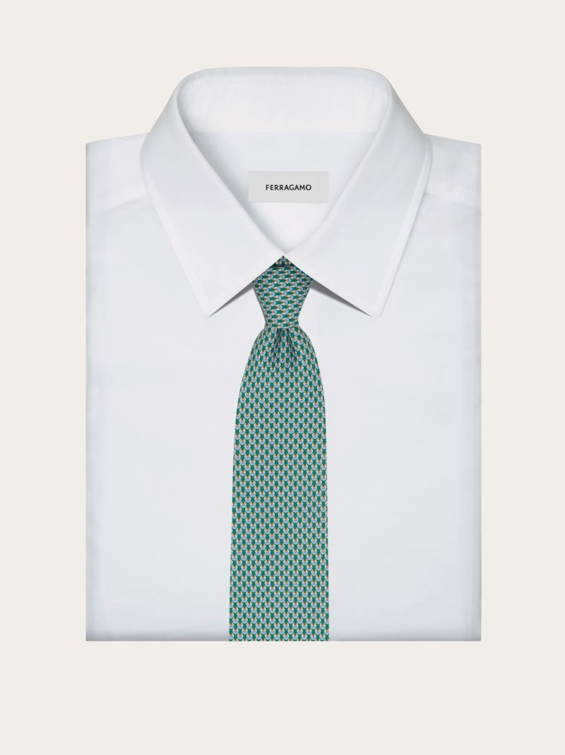 Ferragamo | Men's Owl Print Silk Tie - Green