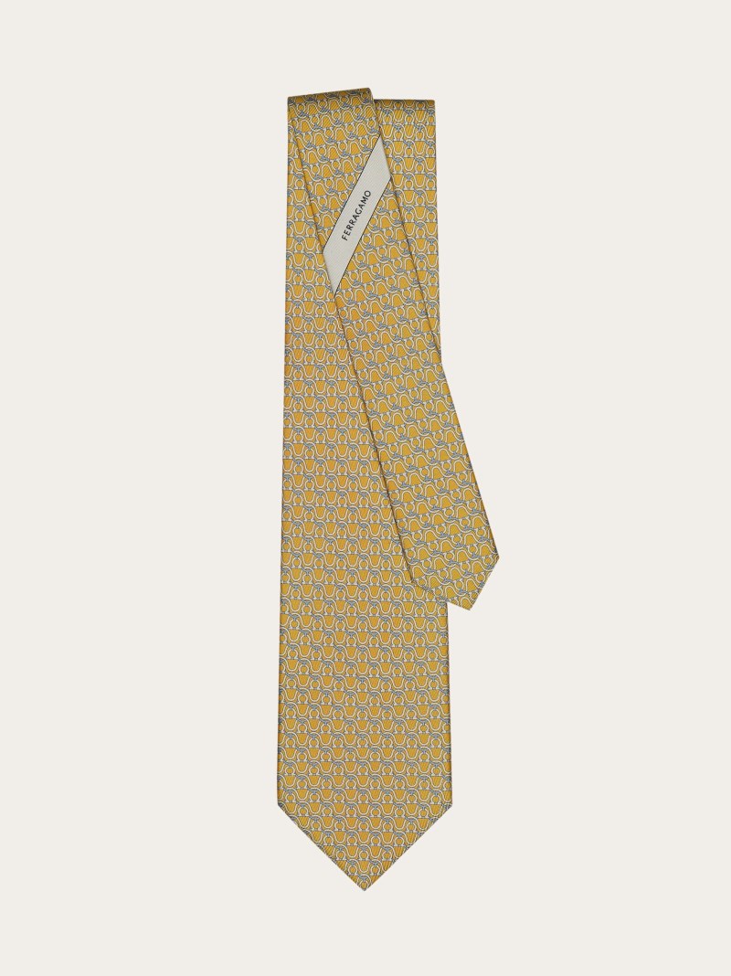 Ferragamo | Men's Gancini Print Silk Tie - Yellow