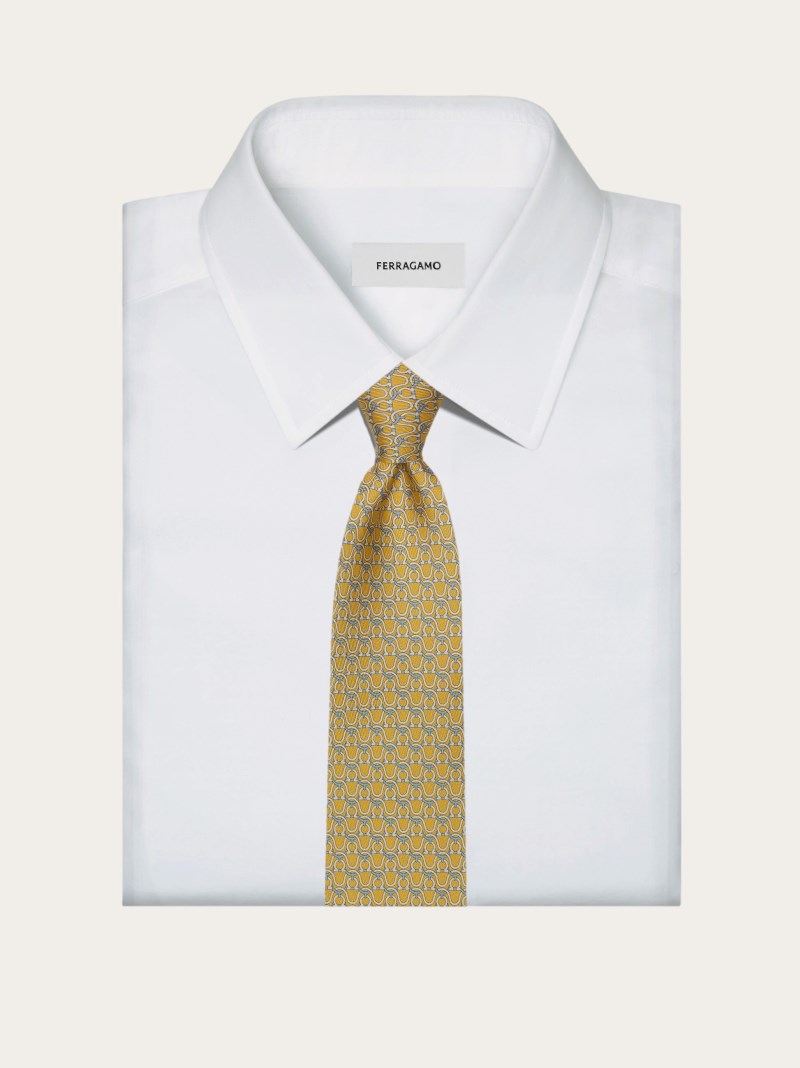 Ferragamo | Men's Gancini Print Silk Tie - Yellow