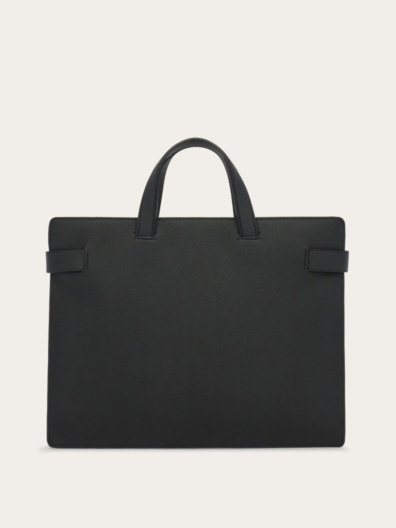 Ferragamo | Men's Briefcase With Gancini Buckles - Black