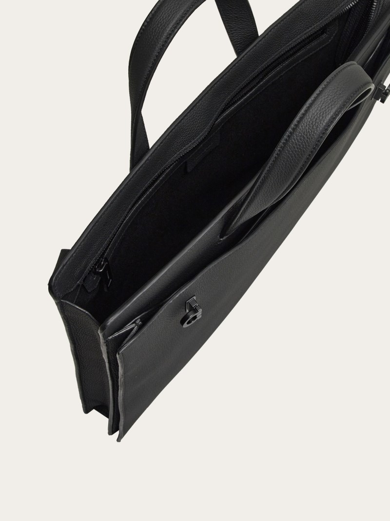 Ferragamo | Men's Briefcase With Gancini Buckles - Black