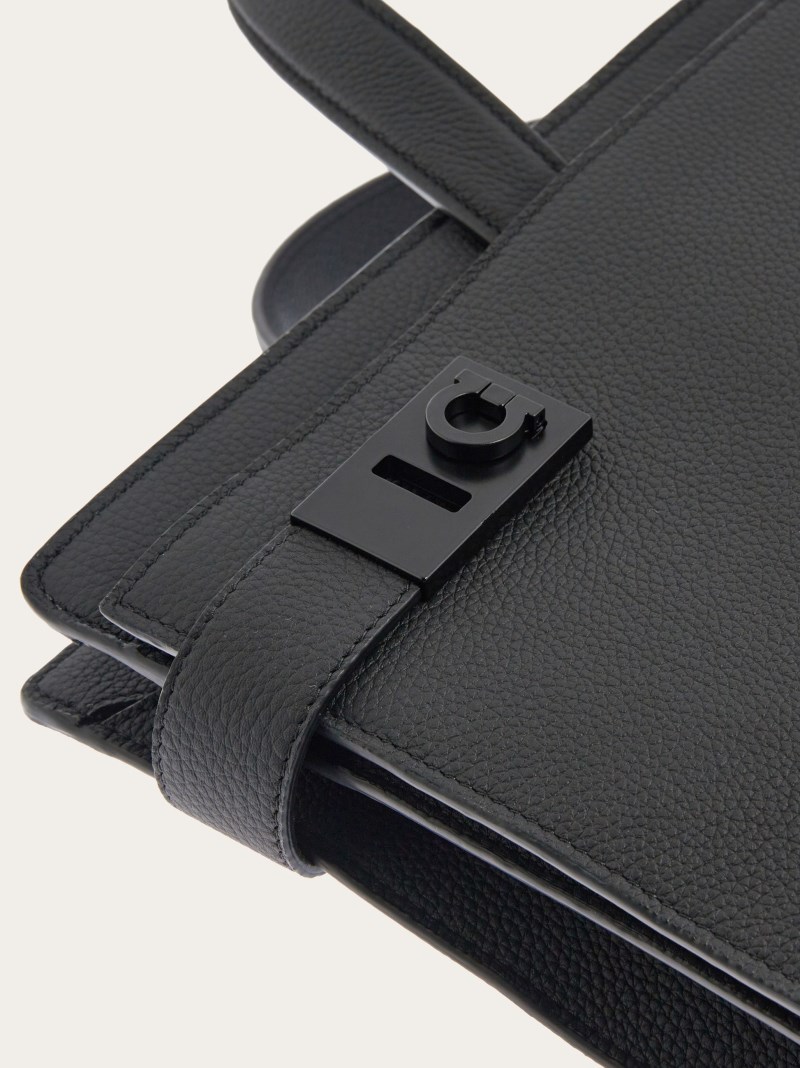 Ferragamo | Men's Briefcase With Gancini Buckles - Black