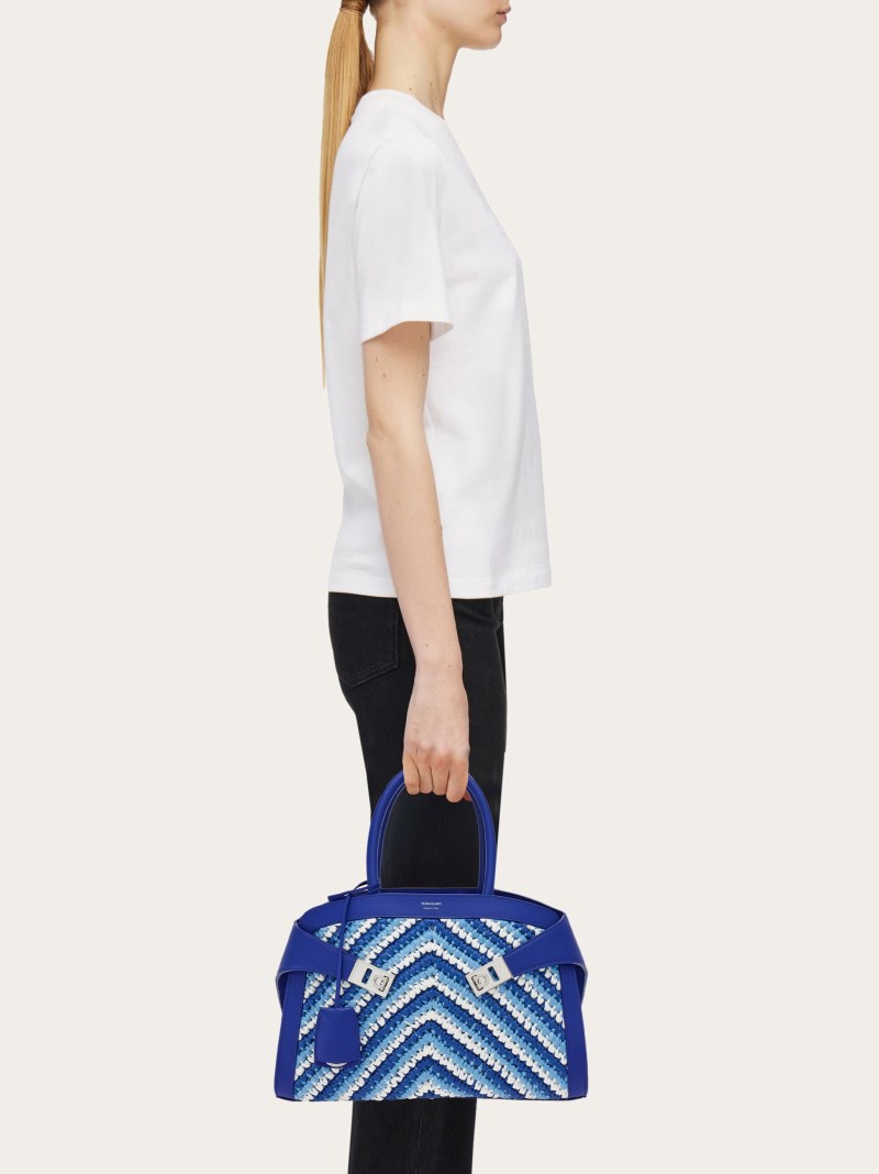 Ferragamo | Women's Hug Handbag - White/Lapis Lazuli
