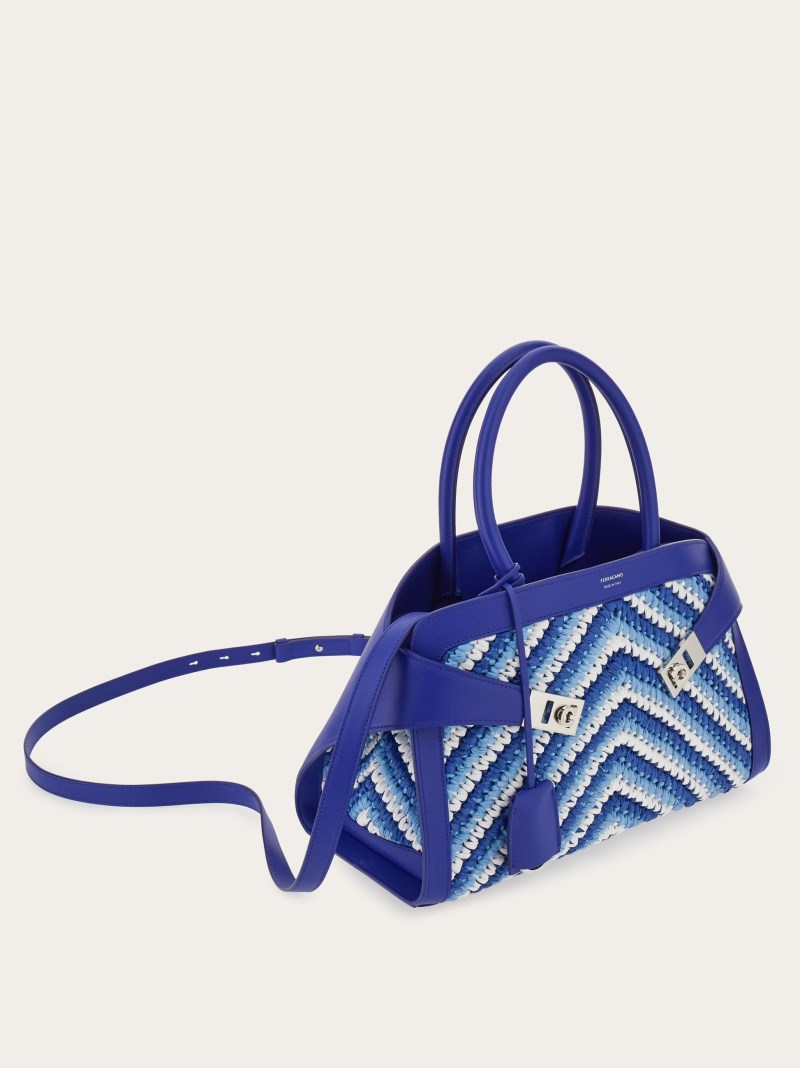 Ferragamo | Women's Hug Handbag - White/Lapis Lazuli