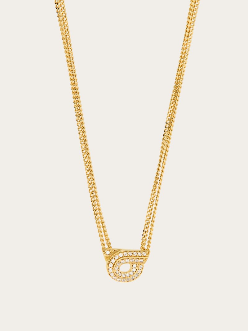 Ferragamo | Women's Gancini Necklace With Pendant And Crystals - Gold