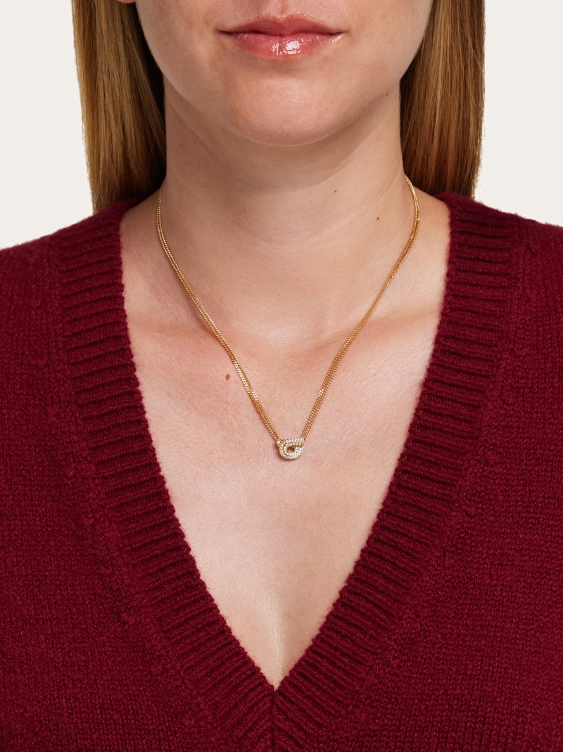 Ferragamo | Women's Gancini Necklace With Pendant And Crystals - Gold
