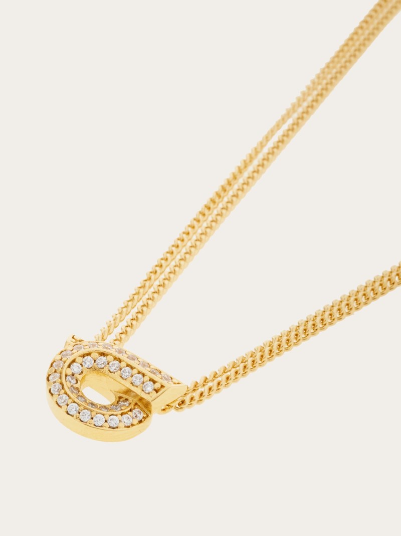 Ferragamo | Women's Gancini Necklace With Pendant And Crystals - Gold