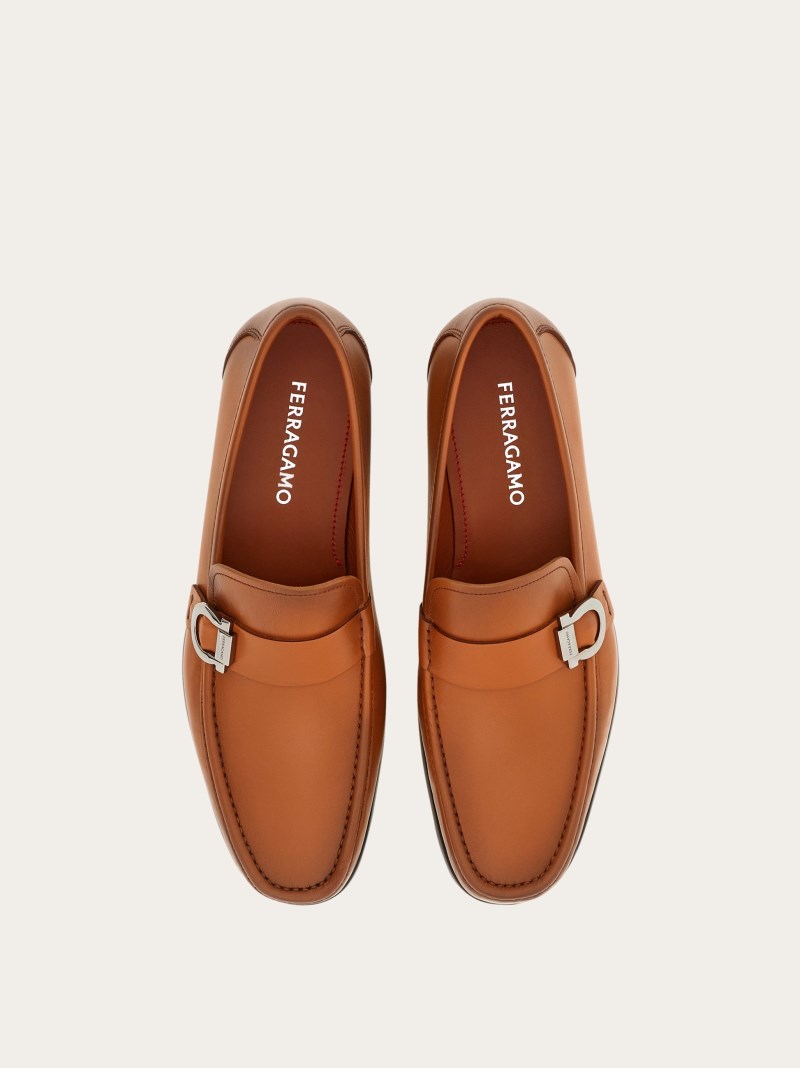 Ferragamo | Men's Moccasin With Gancini Ornament - Cognac