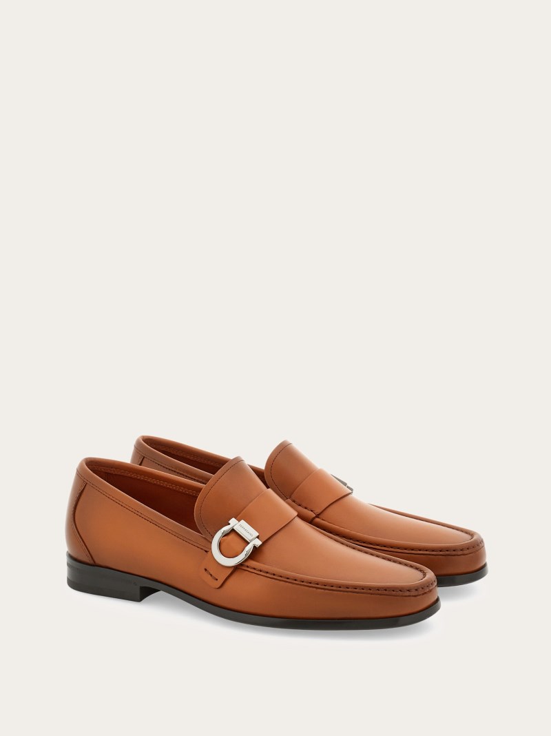 Ferragamo | Men's Moccasin With Gancini Ornament - Cognac