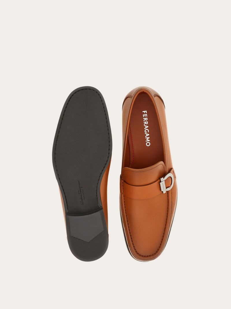 Ferragamo | Men's Moccasin With Gancini Ornament - Cognac