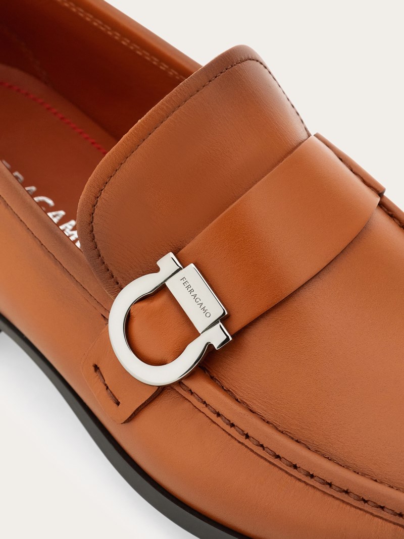 Ferragamo | Men's Moccasin With Gancini Ornament - Cognac
