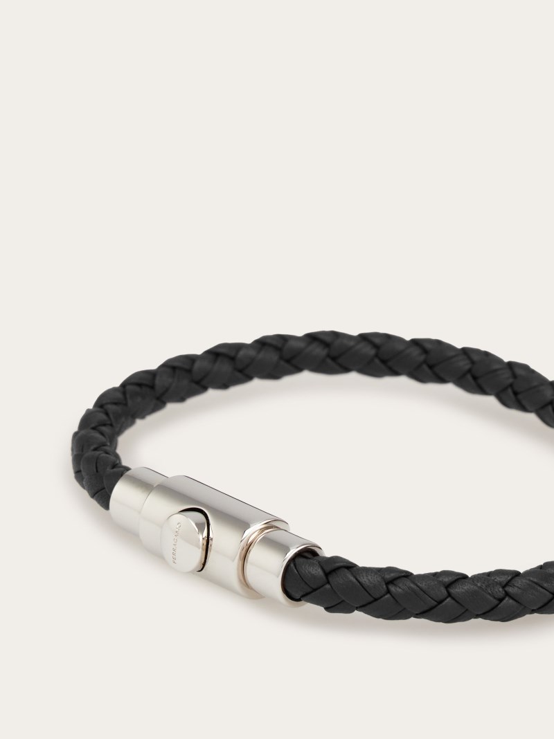 Ferragamo | Men's Braided Leather Bracelet - Black (Size 19)
