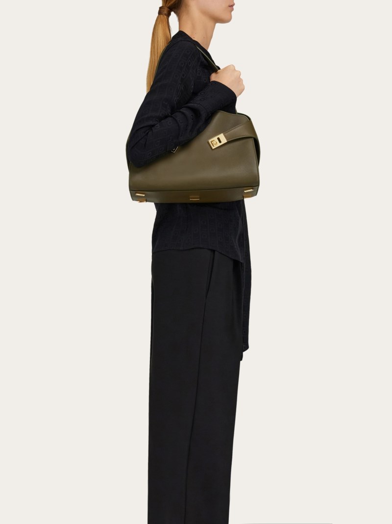 Ferragamo | Women's Hug Soft Bicolor Shoulder Bag - Olive Green/Forest Green