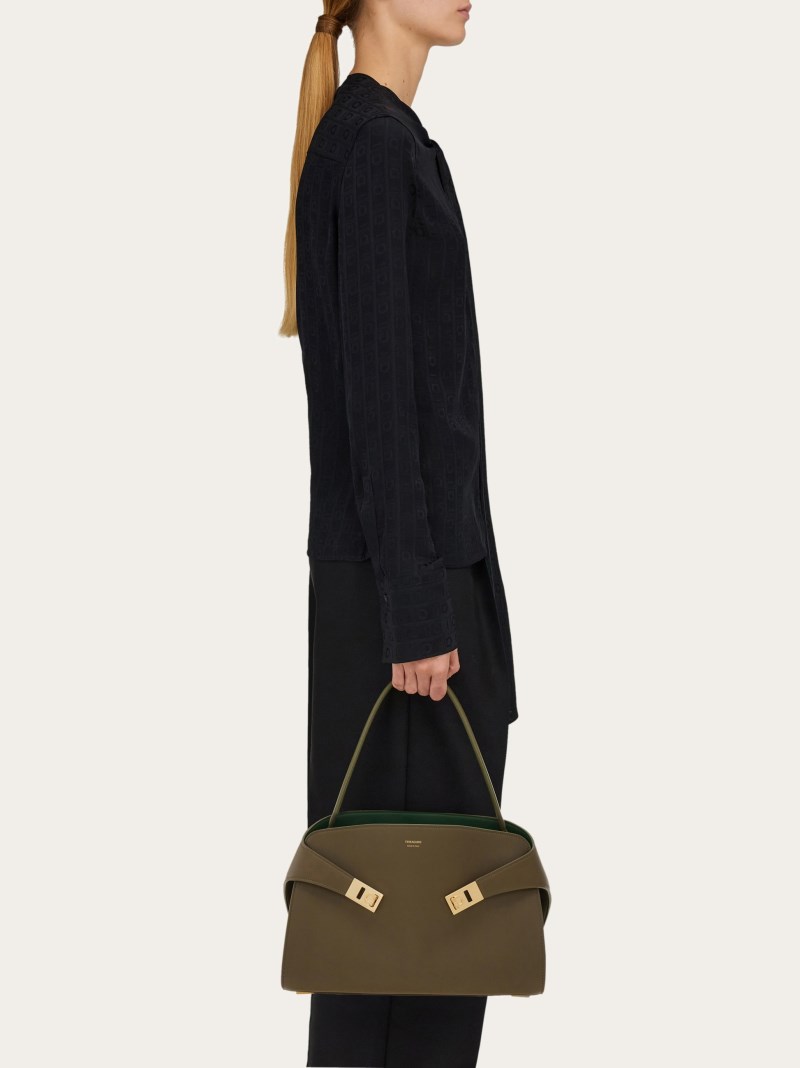 Ferragamo | Women's Hug Soft Bicolor Shoulder Bag - Olive Green/Forest Green