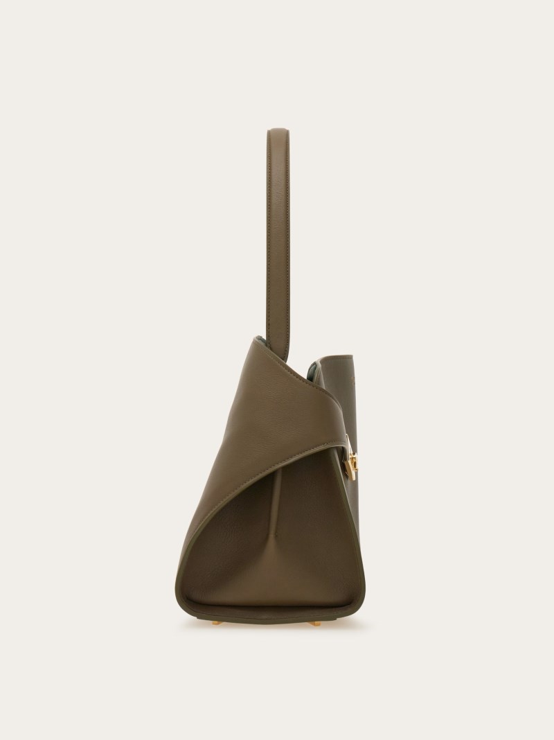 Ferragamo | Women's Hug Soft Bicolor Shoulder Bag - Olive Green/Forest Green