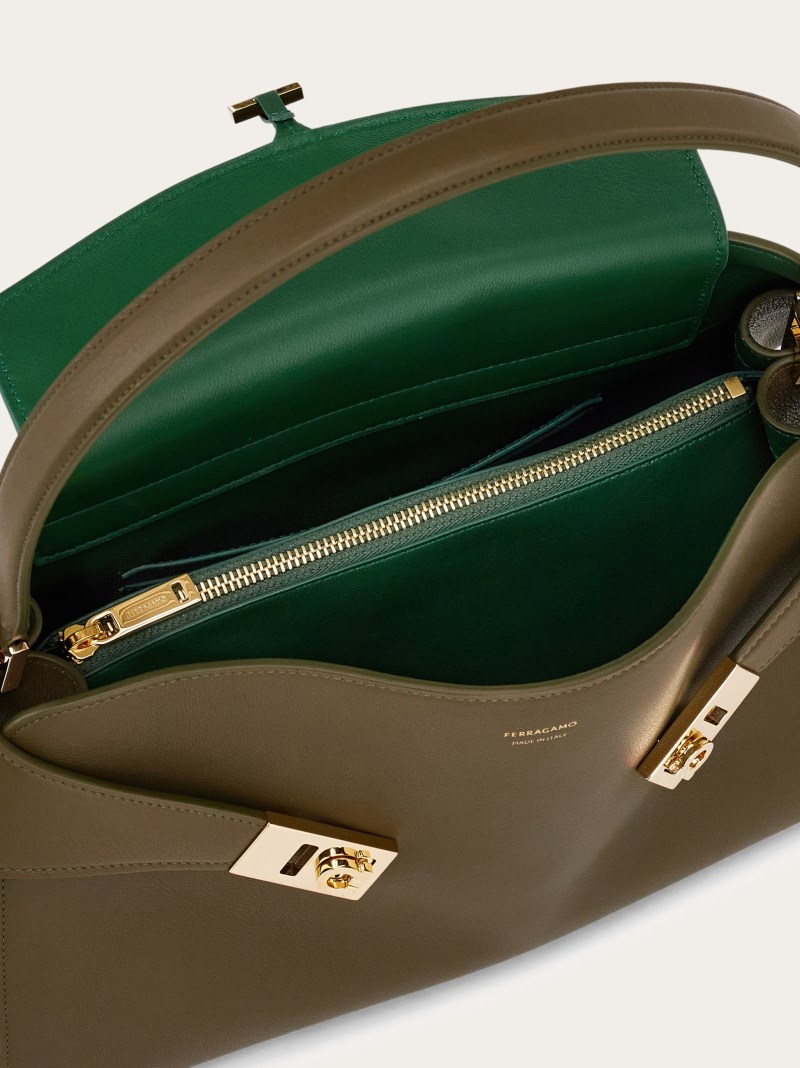 Ferragamo | Women's Hug Soft Bicolor Shoulder Bag - Olive Green/Forest Green