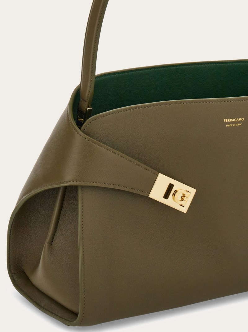 Ferragamo | Women's Hug Soft Bicolor Shoulder Bag - Olive Green/Forest Green
