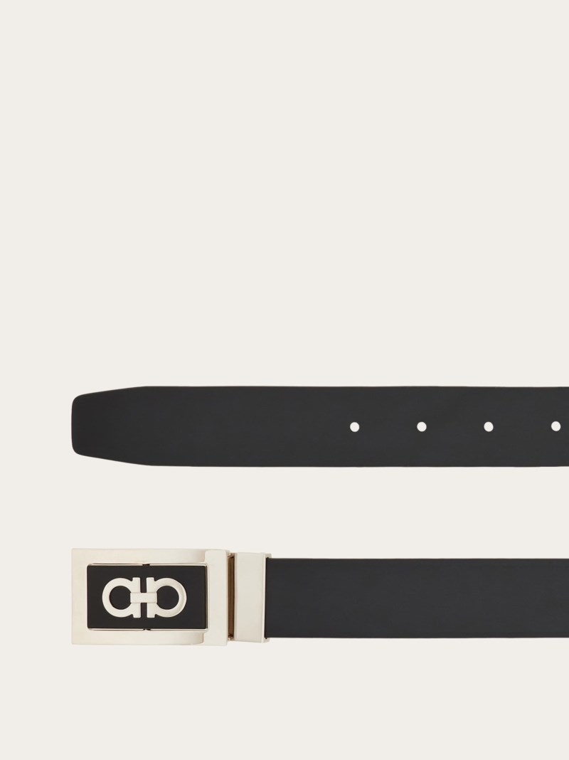 Ferragamo | Men's Reversible And Adjustable Belt With Reversible Buckle - Testa Di Moro/Black