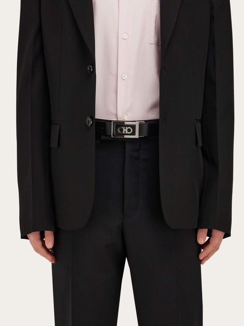 Ferragamo | Men's Reversible And Adjustable Belt With Reversible Buckle - Testa Di Moro/Black