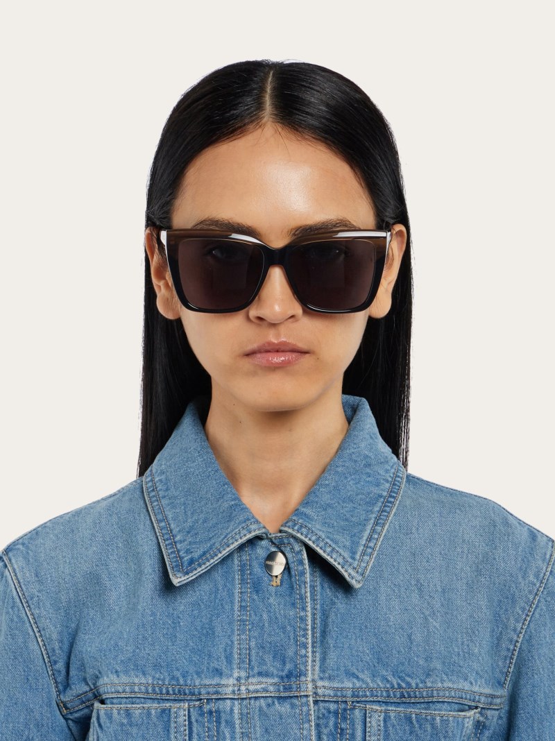 Ferragamo | Women's Sunglasses - Striped Brown/Black
