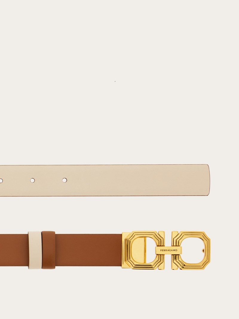 Ferragamo | Women's Reversible And Adjustable Squared Gancini Belt - Sella/Bone
