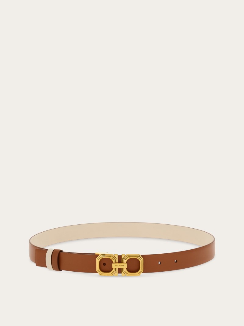 Ferragamo | Women's Reversible And Adjustable Squared Gancini Belt - Sella/Bone