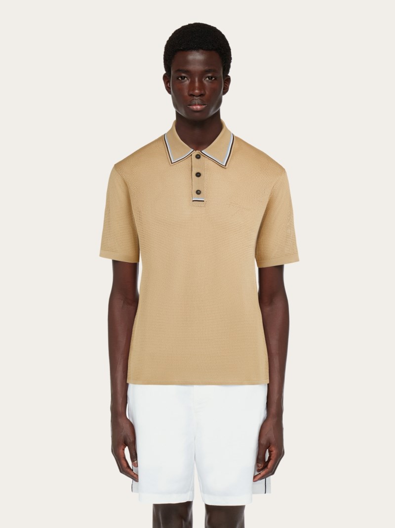 Ferragamo | Men's Short Sleeved Polo Shirt - Stone