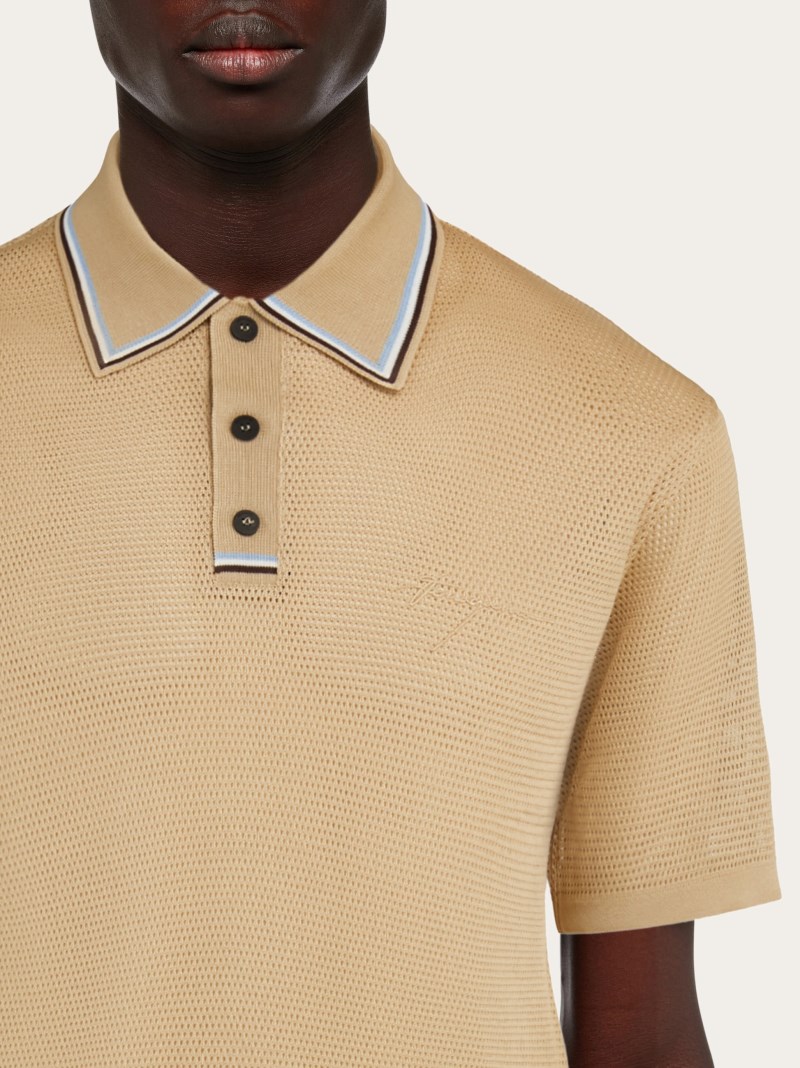 Ferragamo | Men's Short Sleeved Polo Shirt - Stone