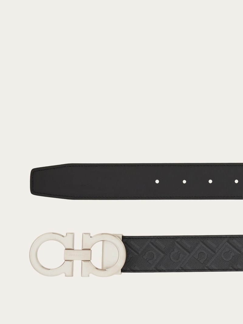 Ferragamo | Men's Reversible And Adjustable Gancini Belt - Black/Grey
