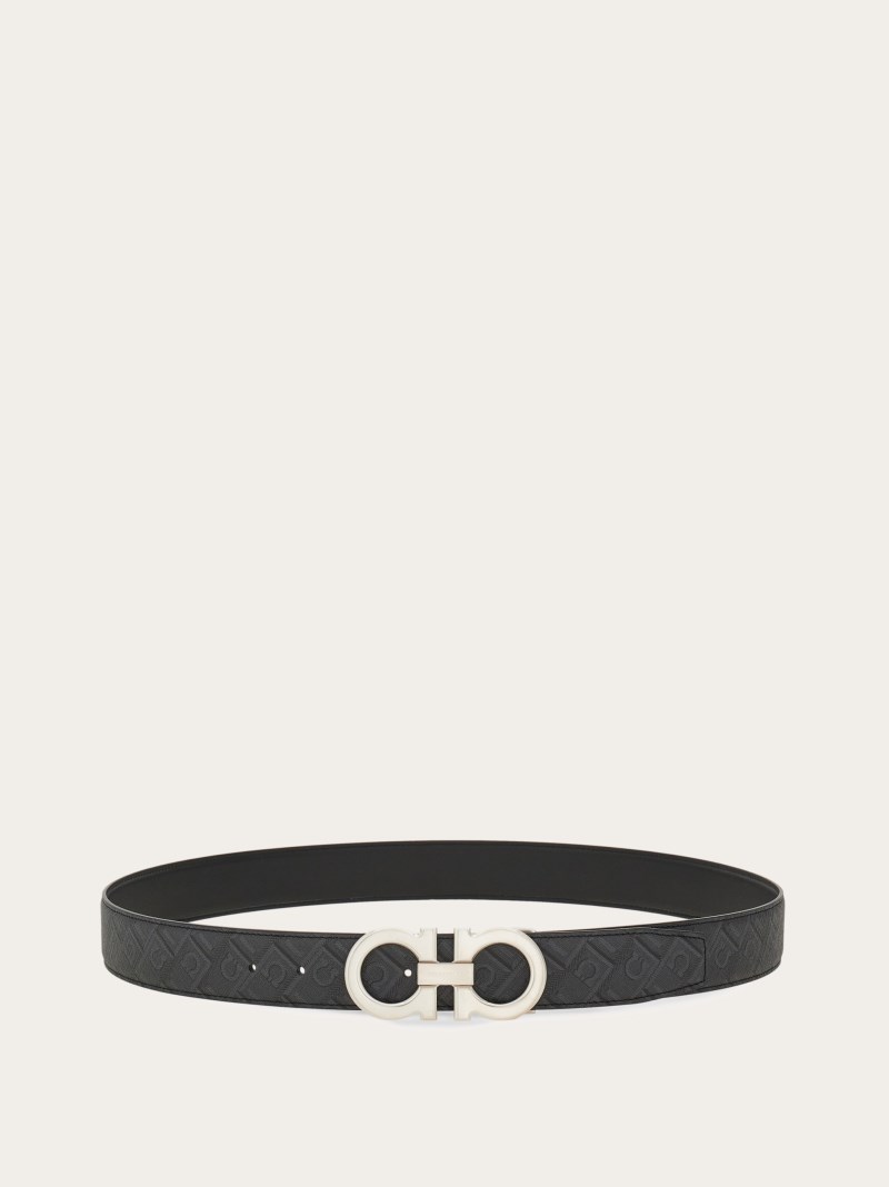 Ferragamo | Men's Reversible And Adjustable Gancini Belt - Black/Grey