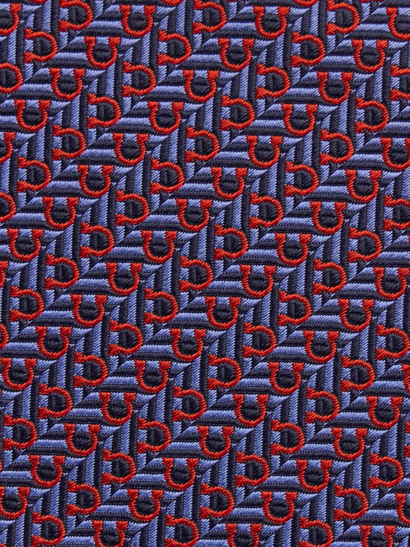 Ferragamo | Men's Jacquard Tie With Diagonal Gancini - Blue/Bordeaux
