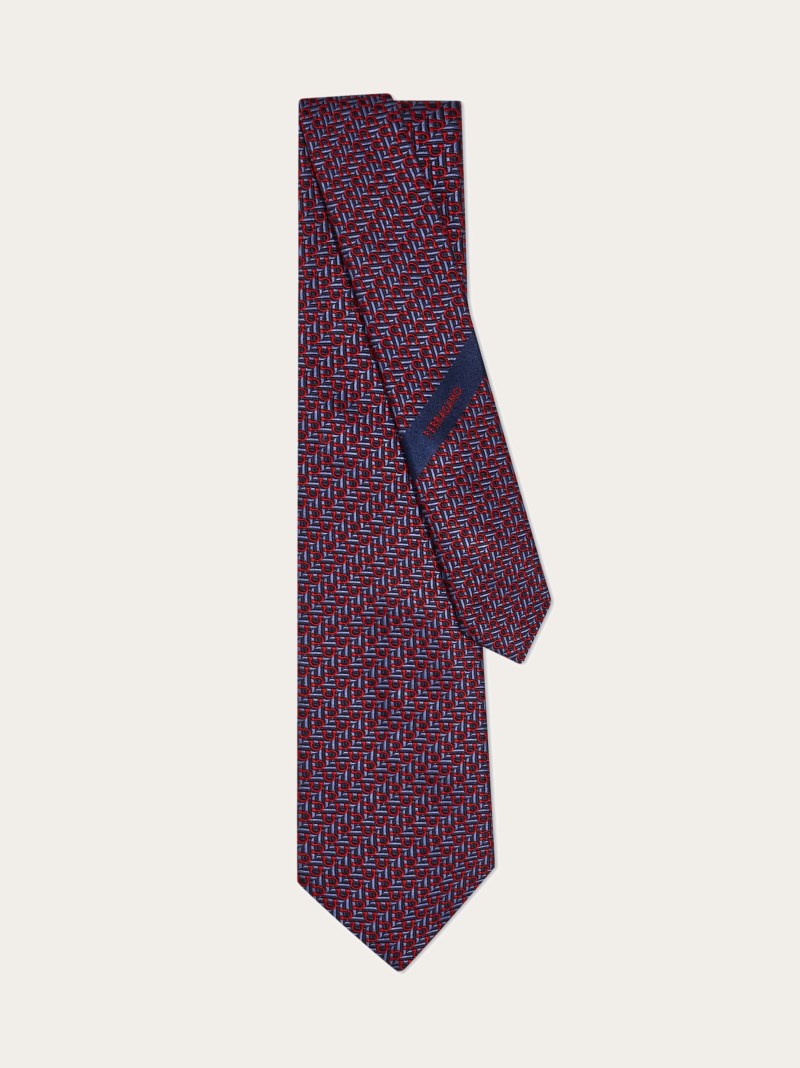 Ferragamo | Men's Jacquard Tie With Diagonal Gancini - Blue/Bordeaux