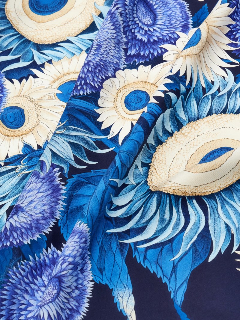 Ferragamo | Women's Sunflower Print Silk Scarf - Marine Blue