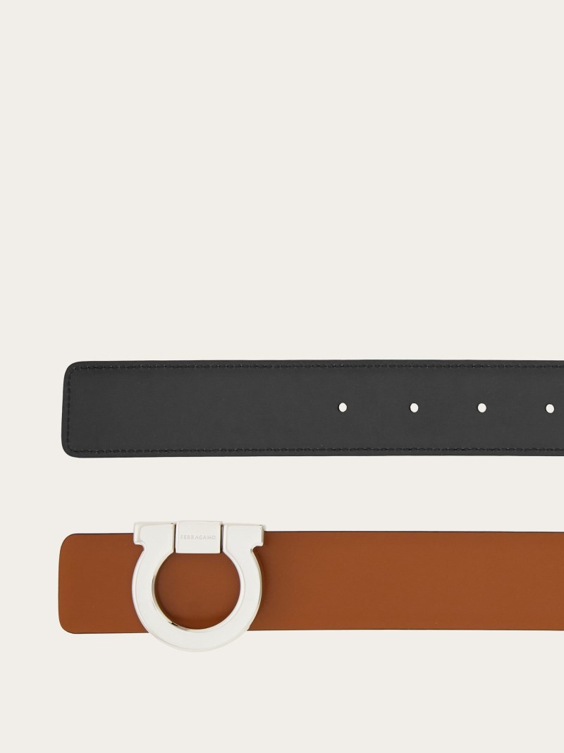 Ferragamo | Men's Fixed Reversible Gancini Belt - Dark Leather/Black