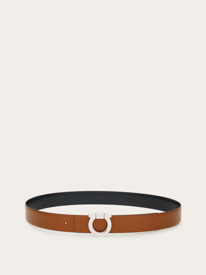 Ferragamo | Men's Fixed Reversible Gancini Belt - Dark Leather/Black