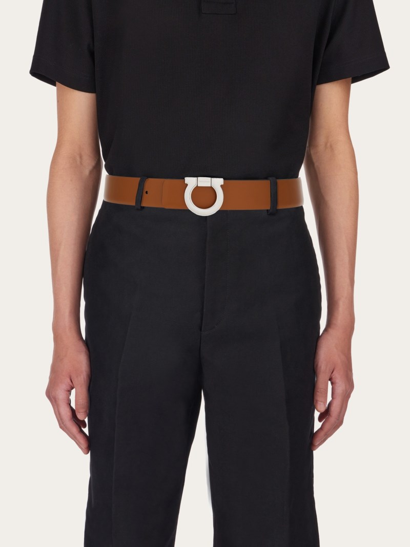 Ferragamo | Men's Fixed Reversible Gancini Belt - Dark Leather/Black