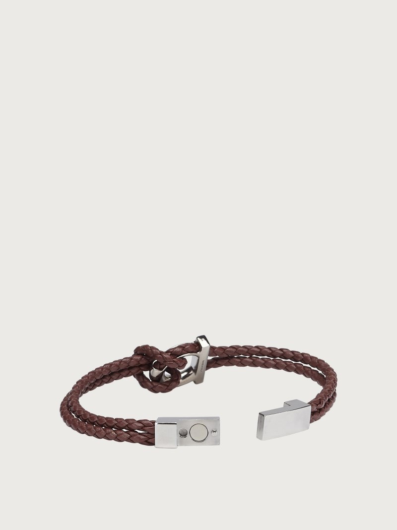 Ferragamo | Men's Gancini Bracelet - Dark Brown (Size 19)