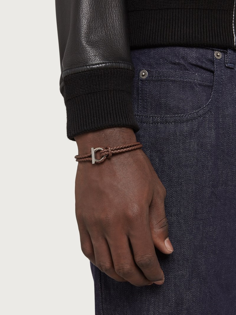Ferragamo | Men's Gancini Bracelet - Dark Brown (Size 19)