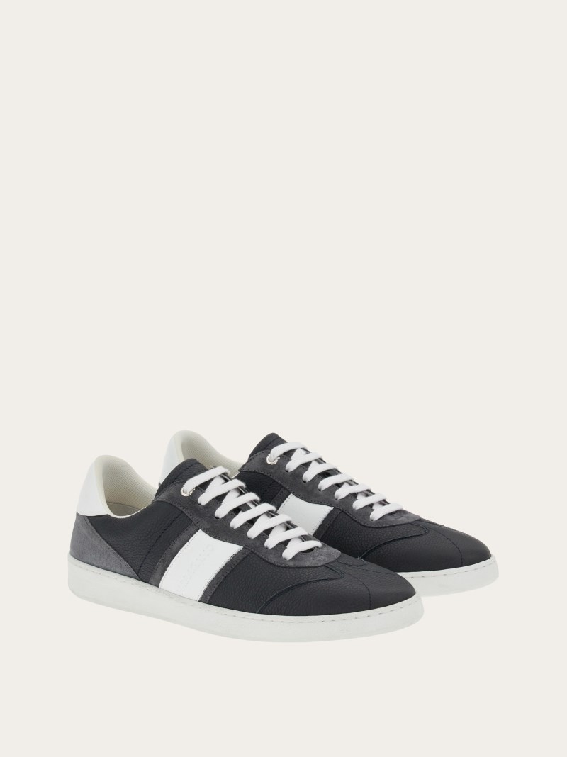 Ferragamo | Men's Low Top Sneaker With Signature - Stromboli Sand/Optic White