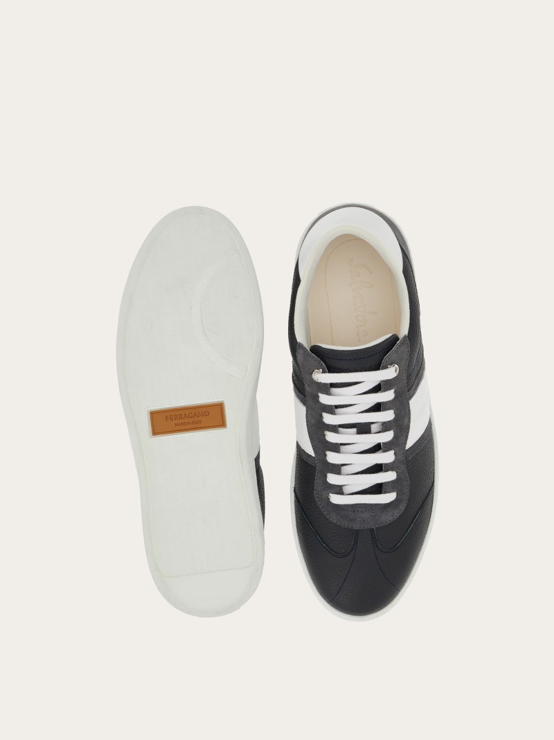 Ferragamo | Men's Low Top Sneaker With Signature - Stromboli Sand/Optic White