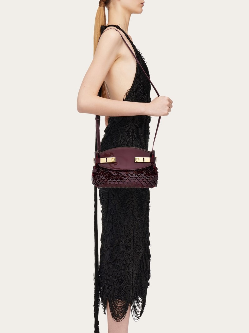 Ferragamo | Women's Hug Soft Crossbody Bag With Sequins - Burgundy