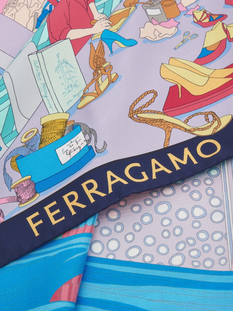 Ferragamo | Women's Atelier Print Silk Foulard - Navy Blue/Bluette