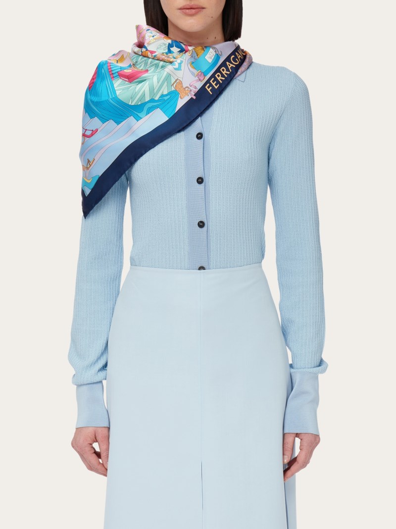 Ferragamo | Women's Atelier Print Silk Foulard - Navy Blue/Bluette
