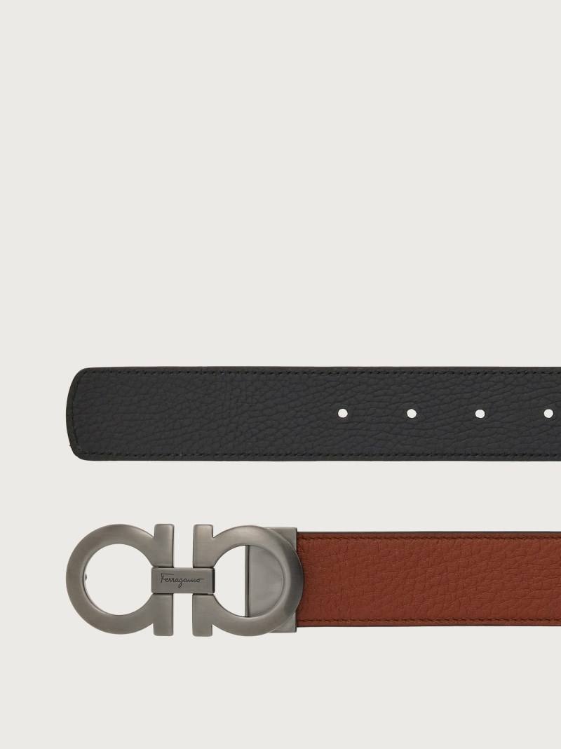 Ferragamo | Men's Reversible And Adjustable Gancini Belt - Cappuccino/Black