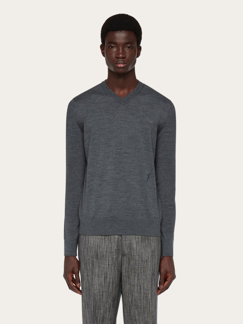 Ferragamo | Men's V-Neck Sweater - Charcoal