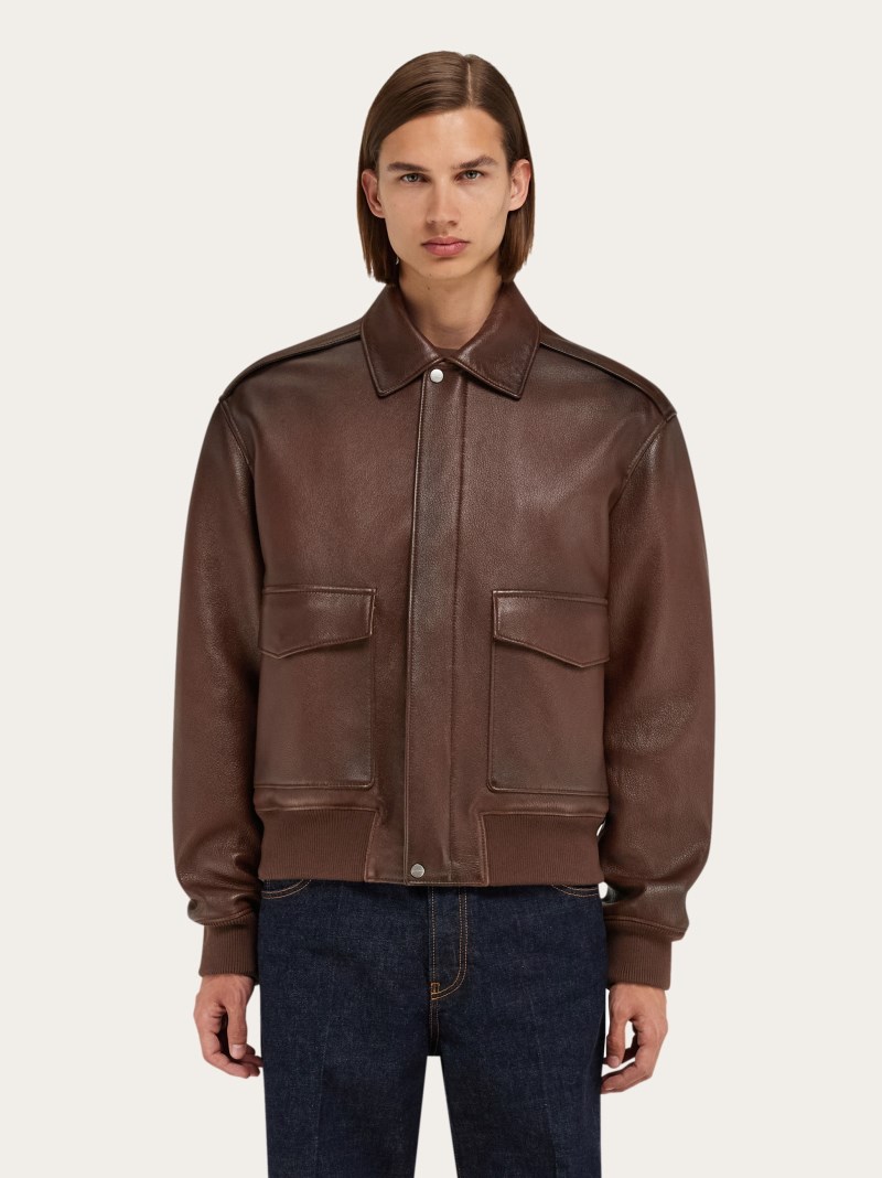 Ferragamo | Men's Leather Blouson - Cocoa Brown