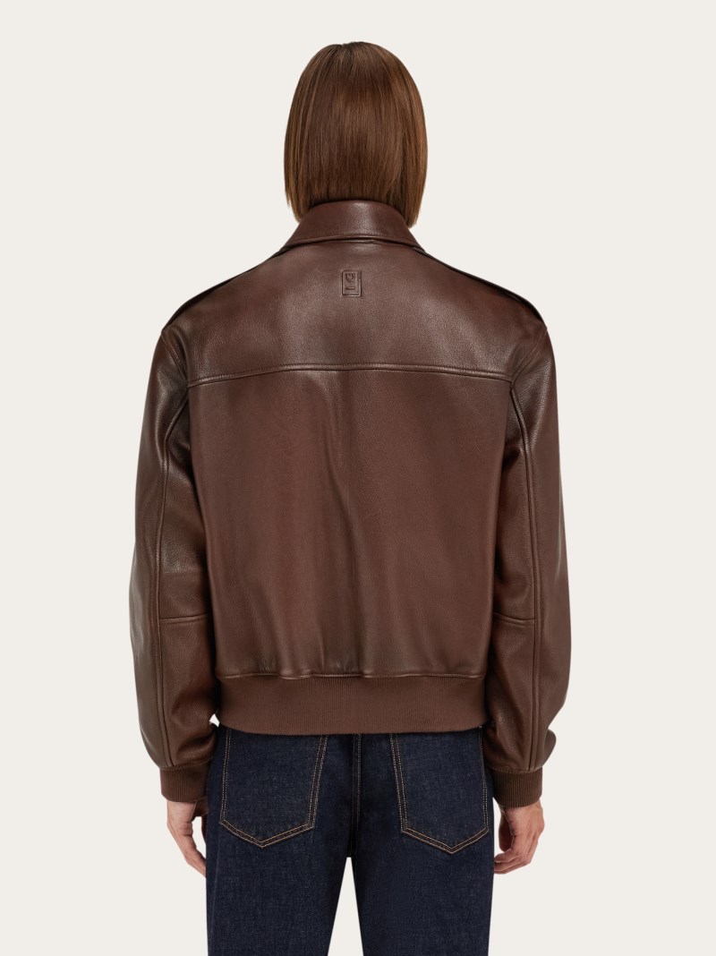 Ferragamo | Men's Leather Blouson - Cocoa Brown